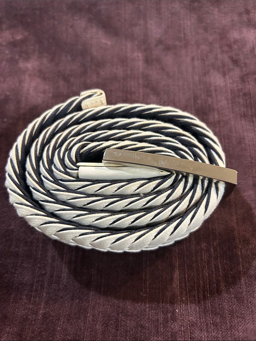 Brooks Brothers Men's Braided Leather Belt in Navy and White with Silver Buckle